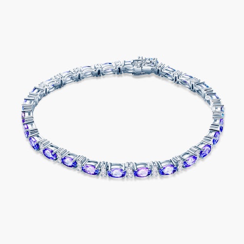 Bransoletka tenisowa SAVICKI: białe złoto, tanzanity, diamenty